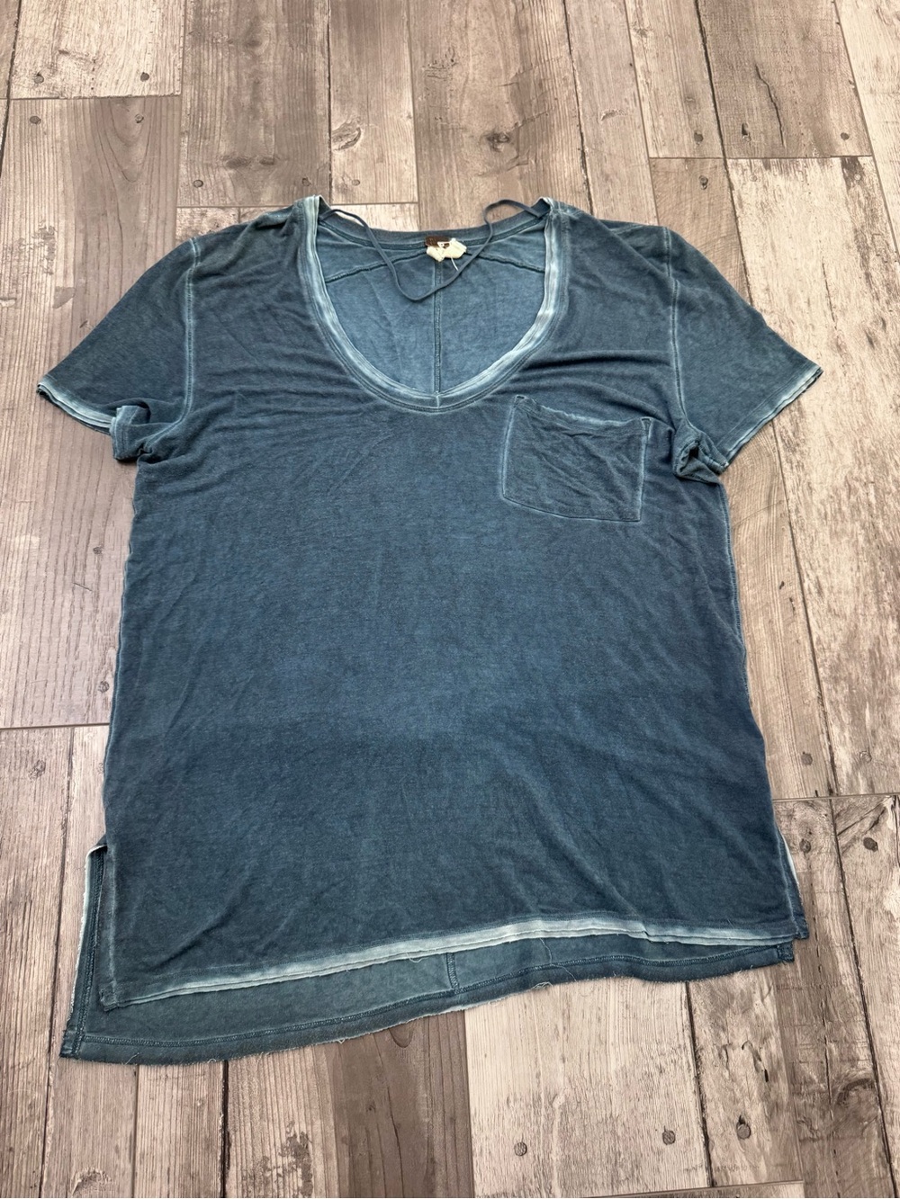 Free People Blue Mineral Wash Soft Light Scoop Neck Flowy T-Shirt Small Soft Tee